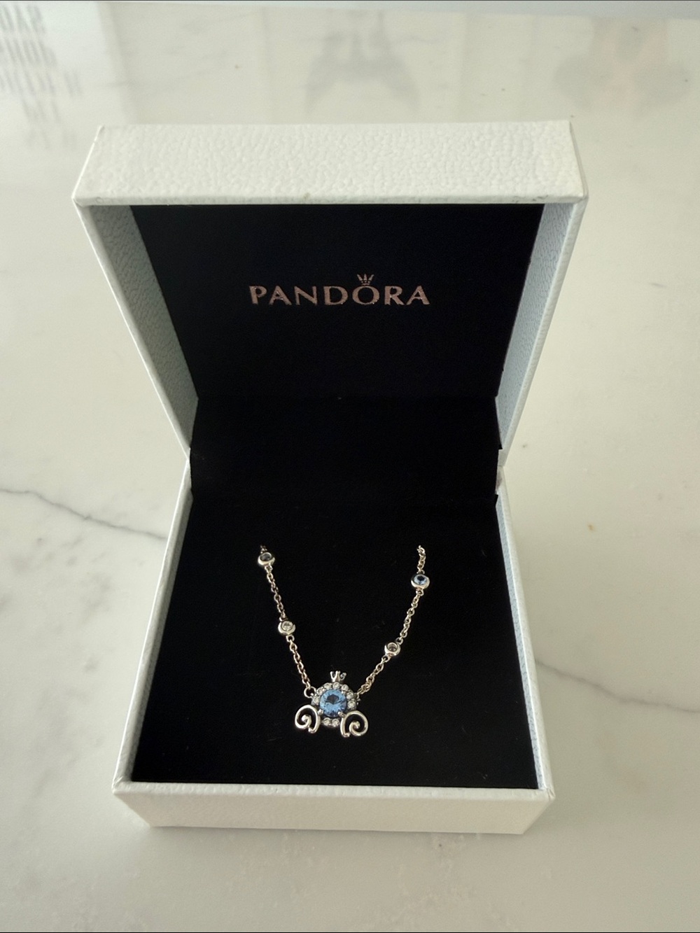 Pandora Silver Necklace with Light Blue Stones